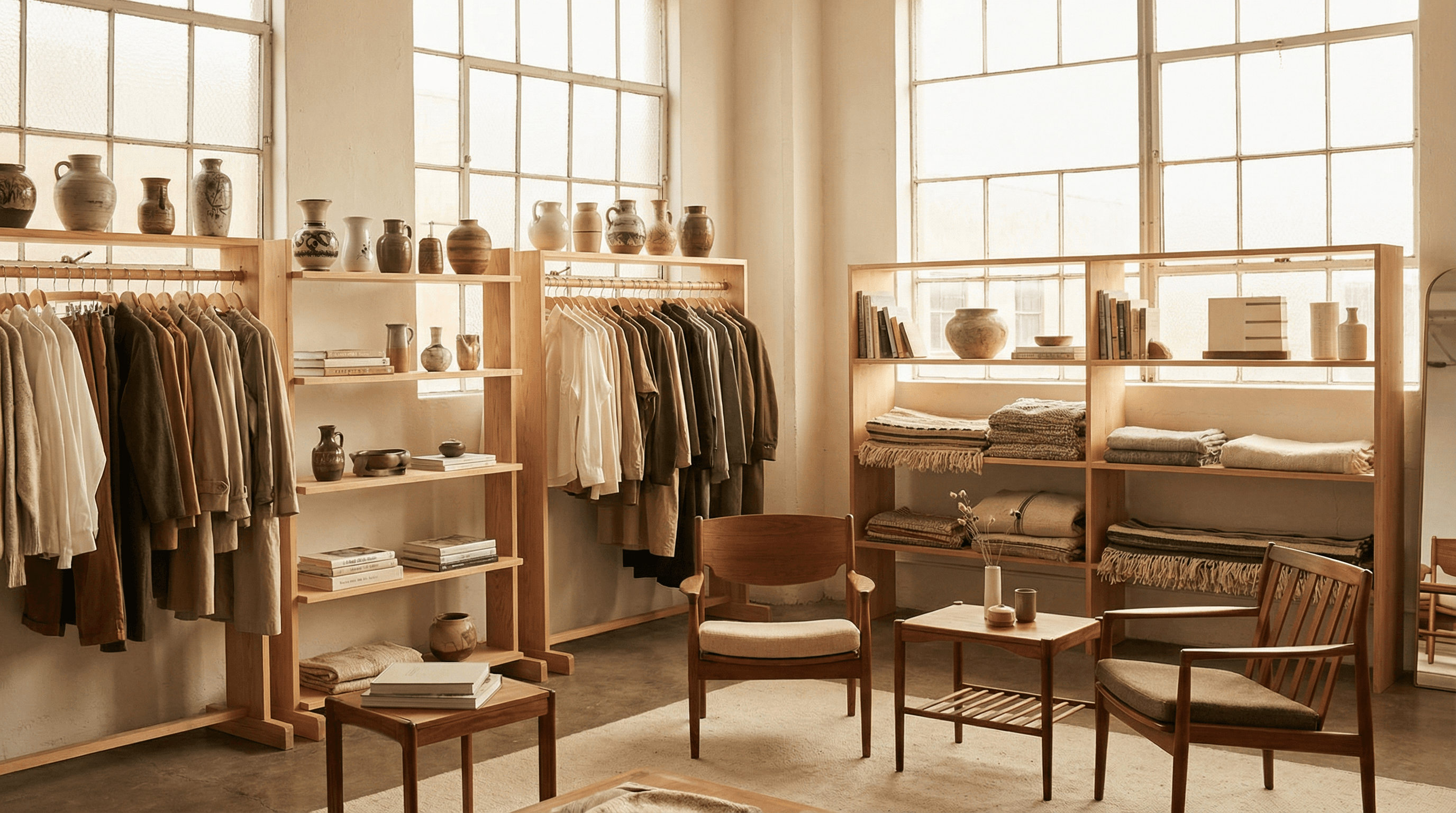 Second hand-butik med färgglada kläder