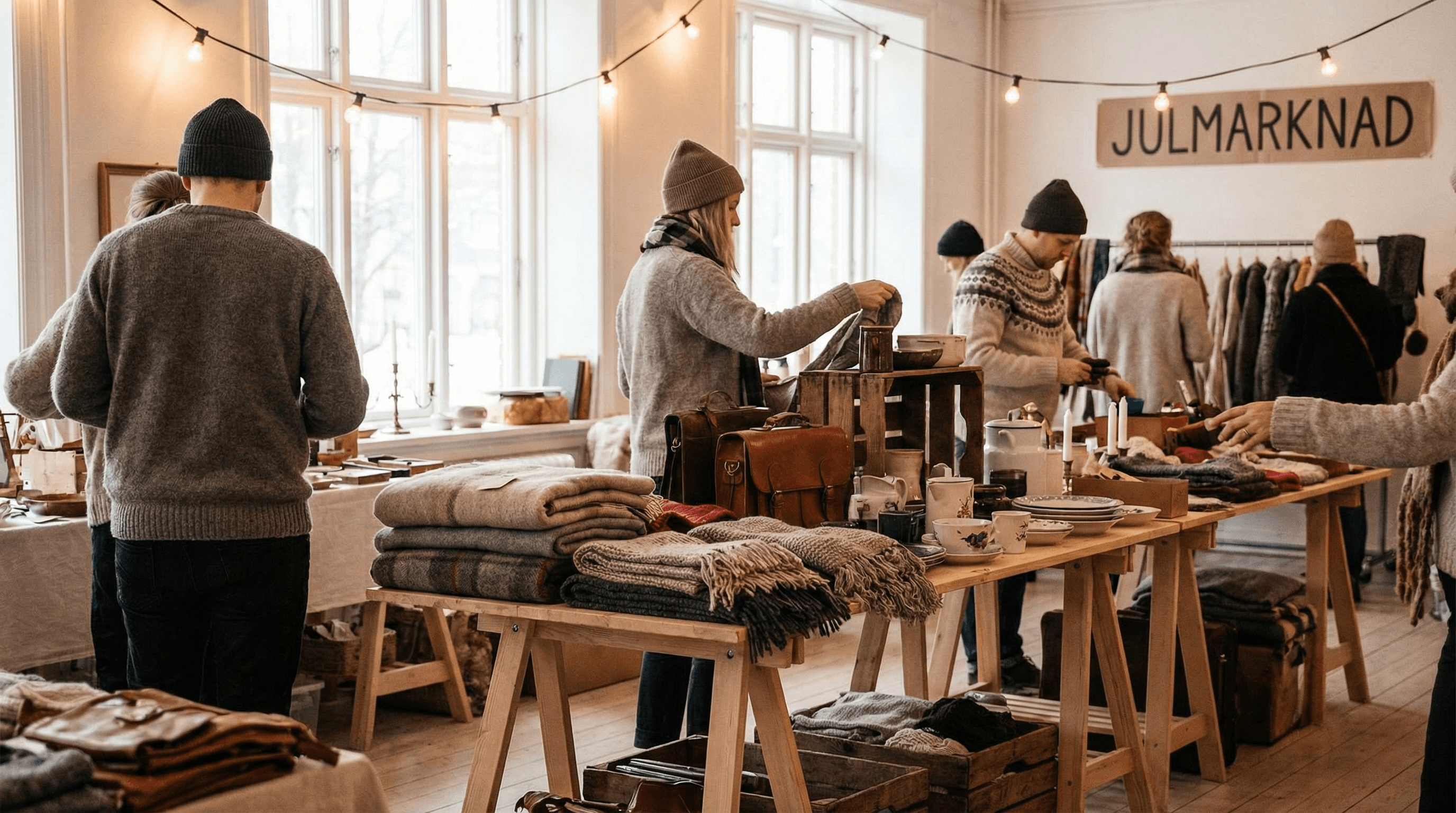 Mysig second hand-butik med vinterstämning